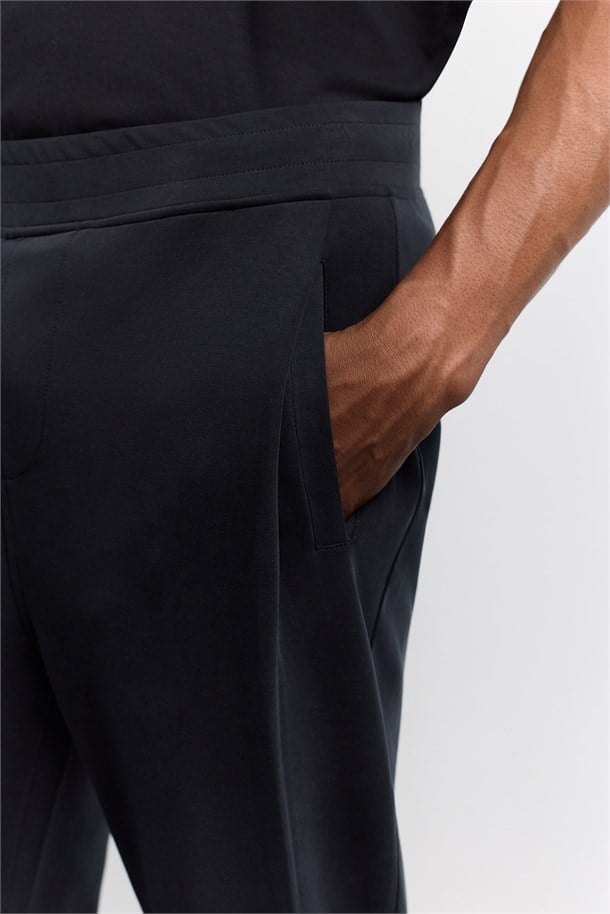 Siyah Beli Lastikli Yandan Cepli Modal Karışımı Soft Touch Eşofman Altı