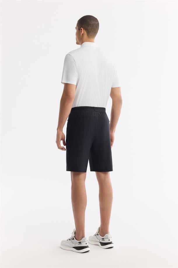 Siyah Beli Lastikli Teknik Kumaş Örme Şort