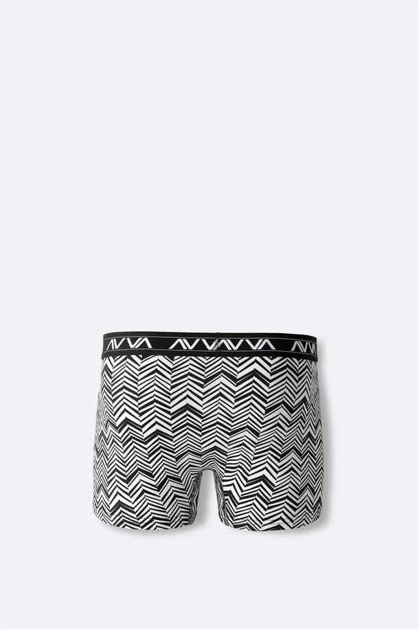 Siyah-Beyaz Pamuklu Desenli Tekli Boxer