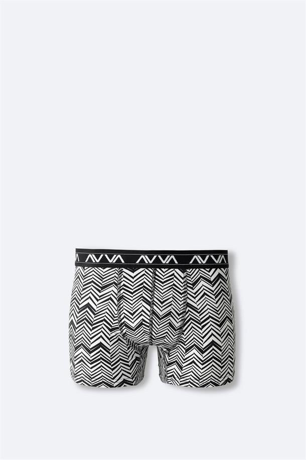 Siyah-Beyaz Pamuklu Desenli Tekli Boxer