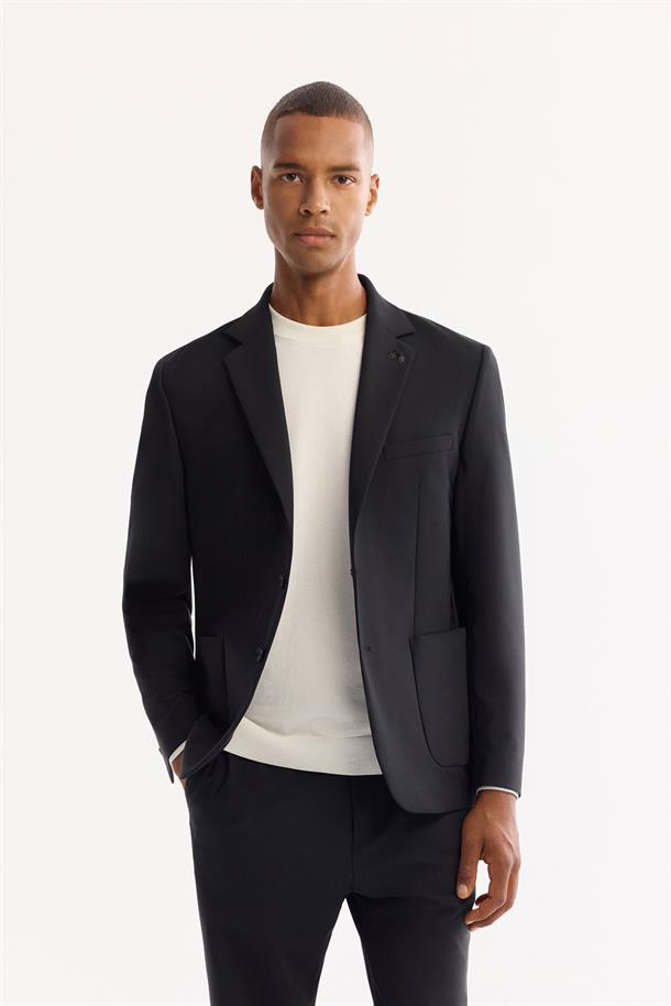 Siyah Mono Yaka Bi-Stretch Su İtici Kırışmayan Blazer Ceket