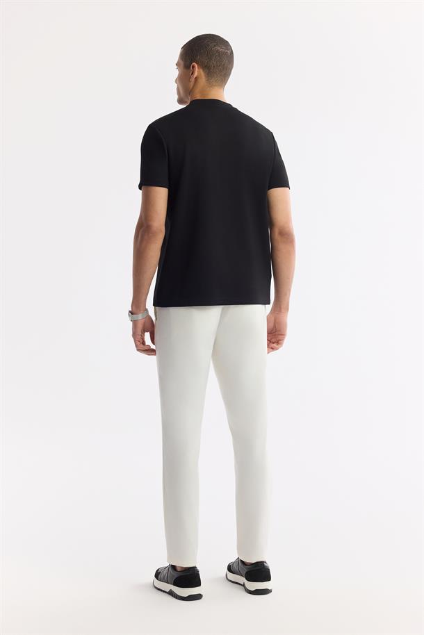 Siyah Bisiklet Yaka Baskılı Bi-Stretch İnterlok T-Shirt