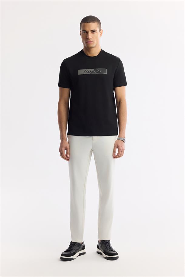 Siyah Bisiklet Yaka Baskılı Bi-Stretch İnterlok T-Shirt