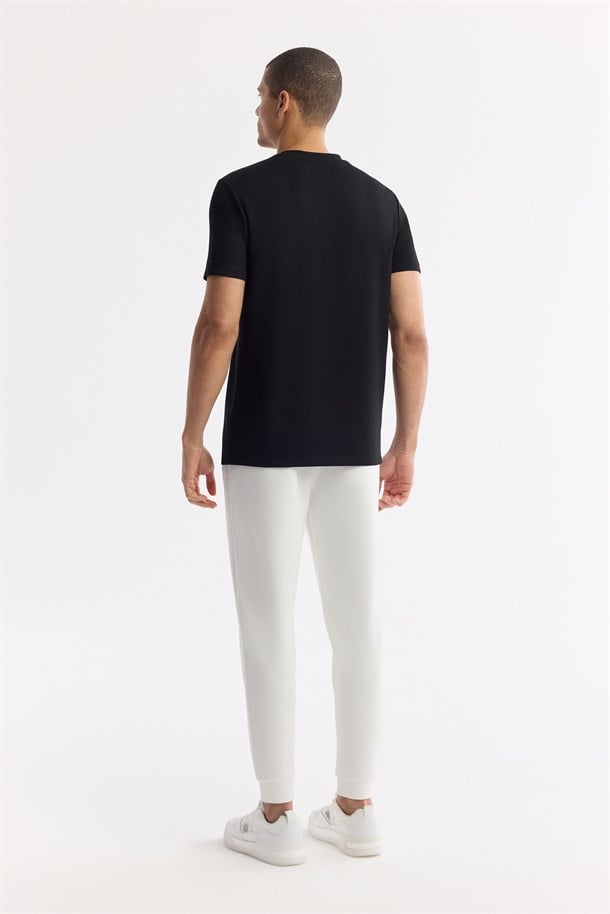 Siyah Bisiklet Yaka Baskılı Bi-Stretch İnterlok T-Shirt