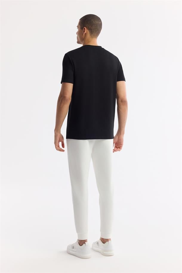 Siyah Bisiklet Yaka Baskılı Bi-Stretch İnterlok T-Shirt