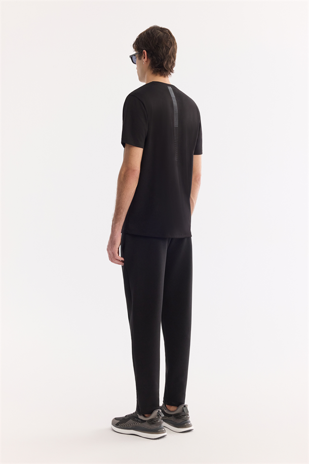 Siyah Bisiklet Yaka Bi-Stretch Baskılı T-Shirt