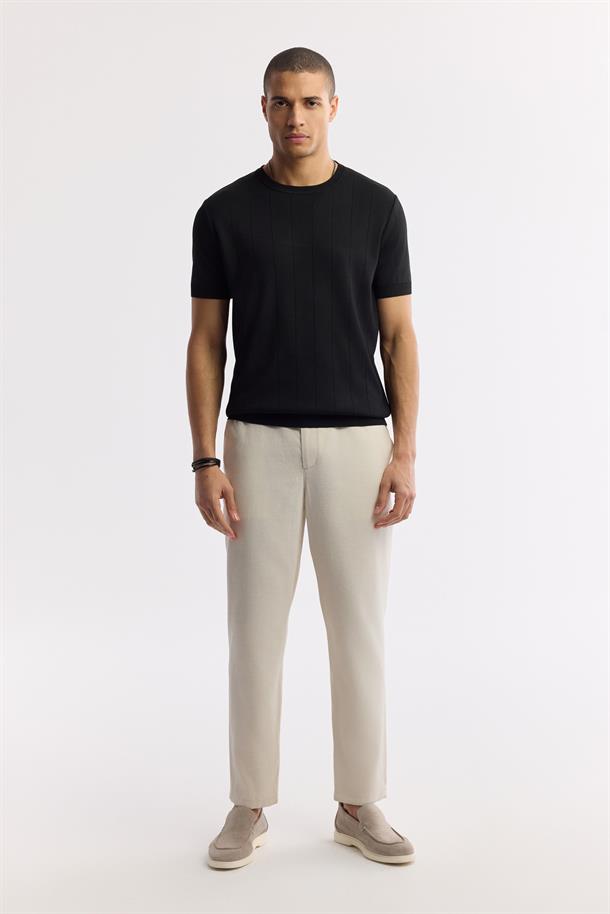 Siyah Bisiklet Yaka Triko T-Shirt