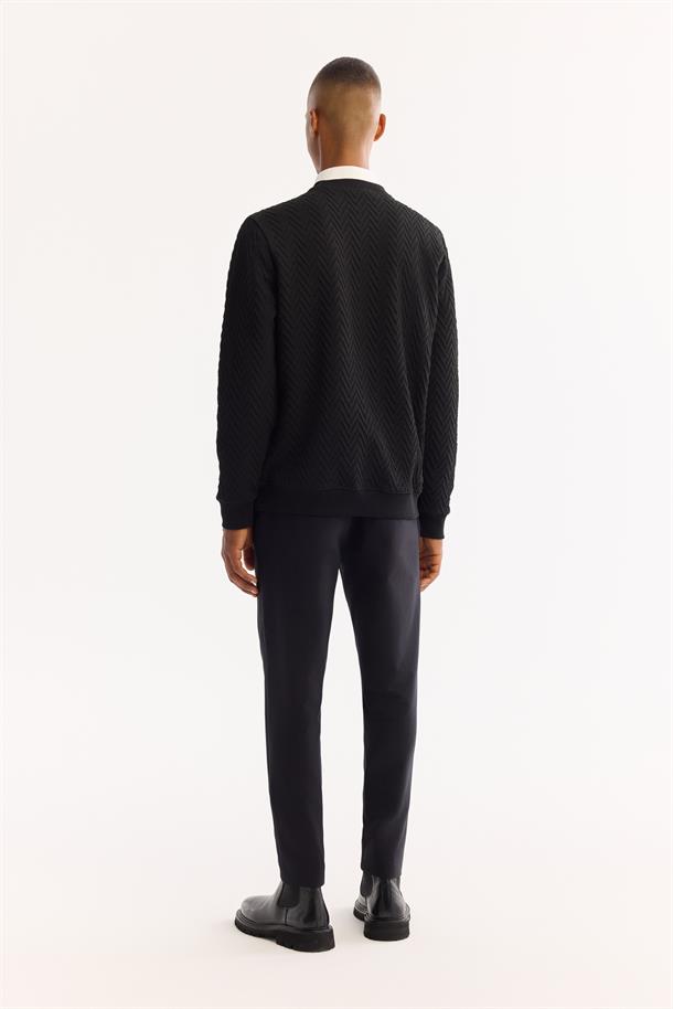 Siyah Bisiklet Yaka Kolay Ütülenen Elastan Sweatshirt