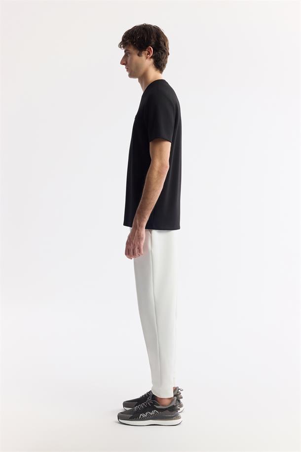 Siyah Bisiklet Yaka Baskılı Bi-Stretch İnterlok T-Shirt