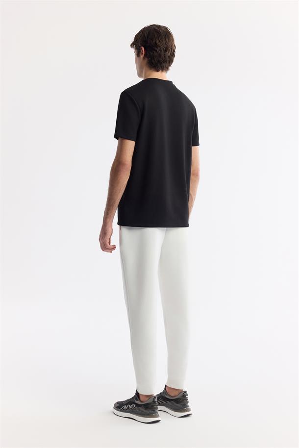 Siyah Bisiklet Yaka Baskılı Bi-Stretch İnterlok T-Shirt