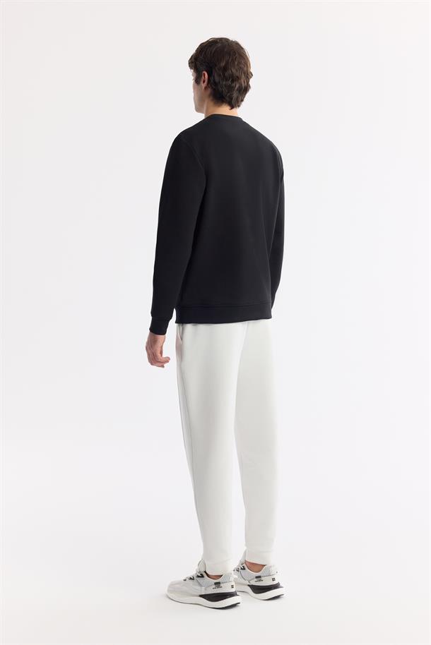 Siyah Bisiklet Yaka Baskılı Bi-Stretch İnterlok Sweatshirt