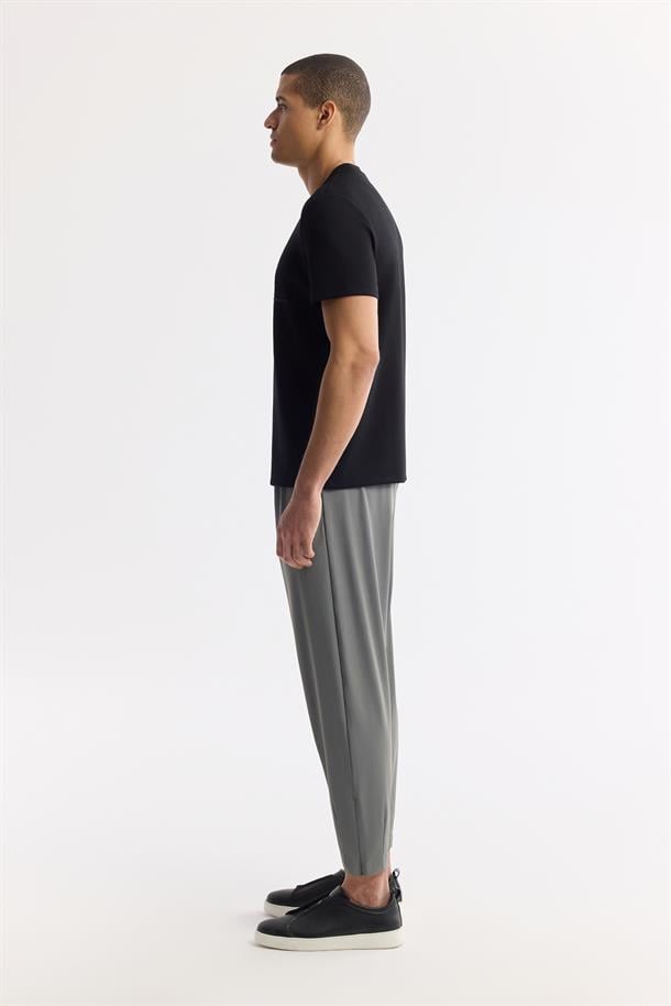 Siyah Bisiklet Yaka Baskılı Bi-Stretch İnterlok T-Shirt