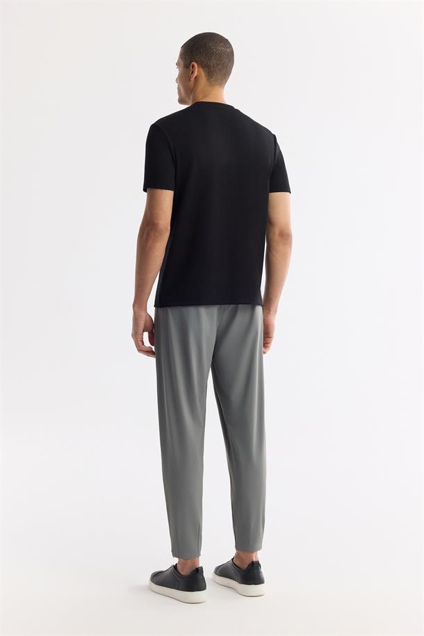 Siyah Bisiklet Yaka Baskılı Bi-Stretch İnterlok T-Shirt