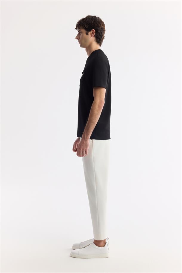 Siyah Bisiklet Yaka Baskılı Bi-Stretch İnterlok T-Shirt