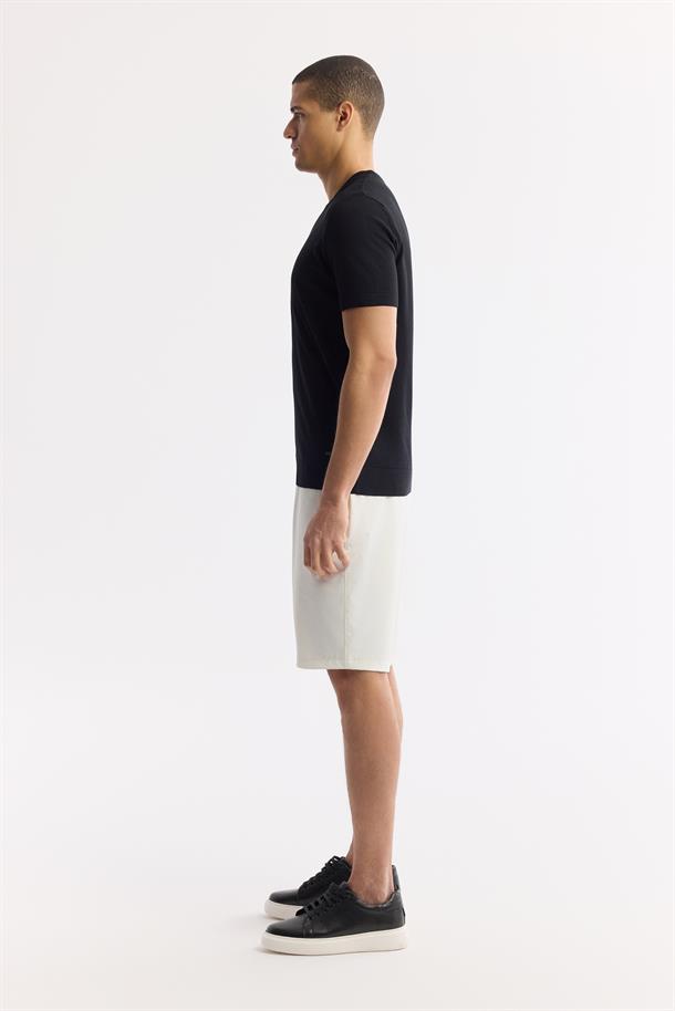 Siyah Bisiklet Yaka Viskon Karışımlı Dokulu Triko T-Shirt