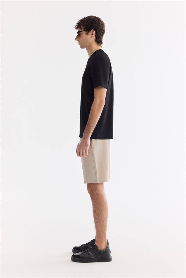 Siyah Bisiklet Yaka Baskılı İnterlok T-Shirt