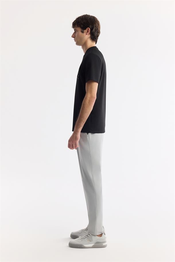 Siyah Bisiklet Yaka Baskılı Bi-Stretch İnterlok T-Shirt