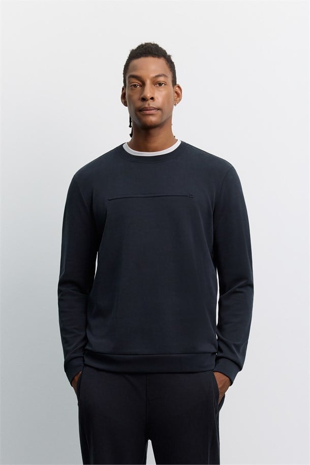 Siyah Bisiklet Yaka Modal Karışımlı Soft Touch Sweatshirt
