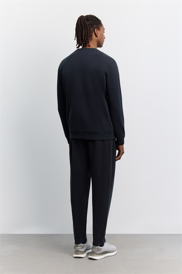 Siyah Bisiklet Yaka Modal Karışımlı Soft Touch Sweatshirt