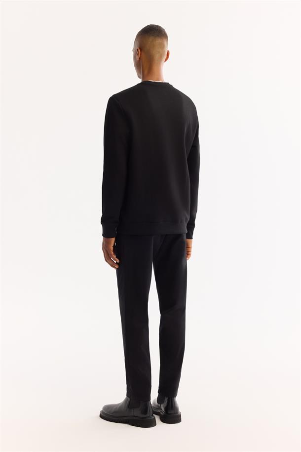 Siyah Bisiklet Yaka Kolay Ütülenen Bi-Stretch Baskılı Sweatshirt