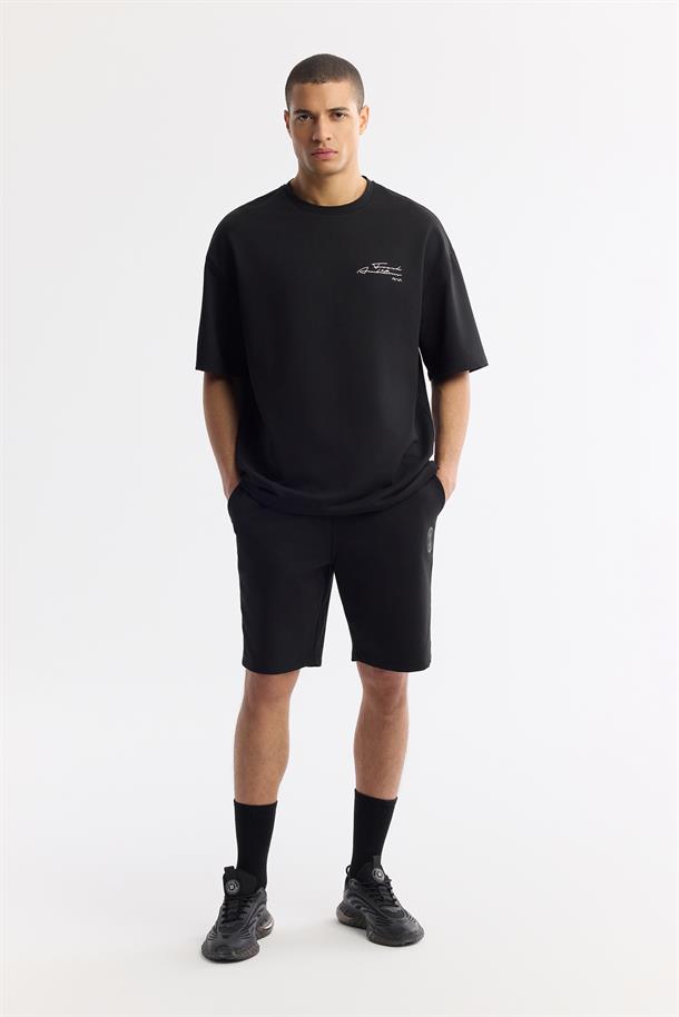 Siyah Bisiklet Yaka Pamuklu 2 İplik T-Shirt