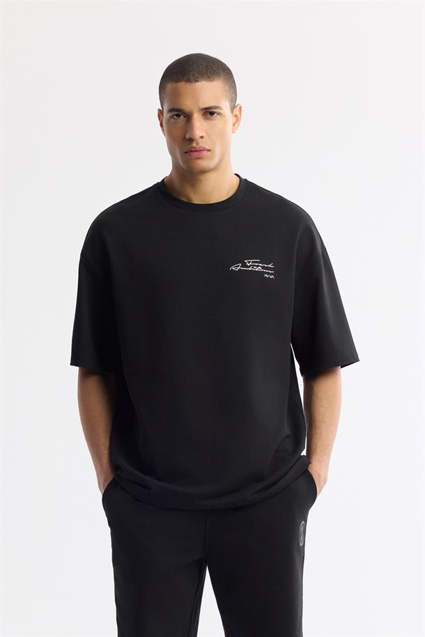 Siyah Bisiklet Yaka Pamuklu 2 İplik T-Shirt