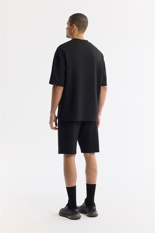 Siyah Bisiklet Yaka Pamuklu 2 İplik T-Shirt