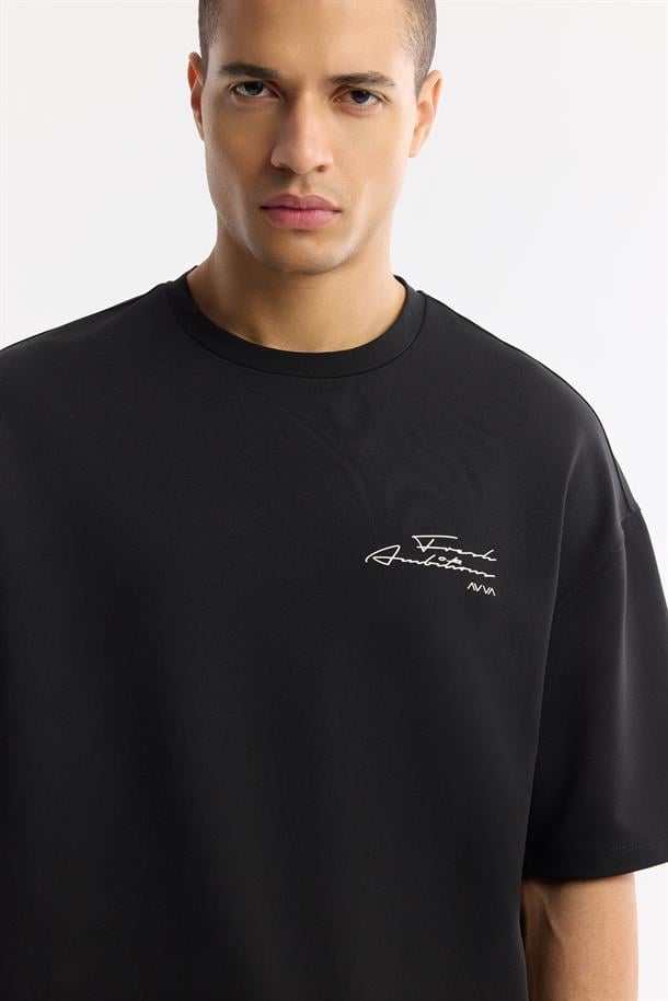 Siyah Bisiklet Yaka Pamuklu 2 İplik T-Shirt