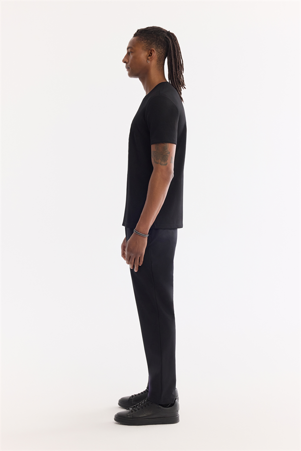 Siyah Bisiklet Yaka Elastan İnterlok T-Shirt