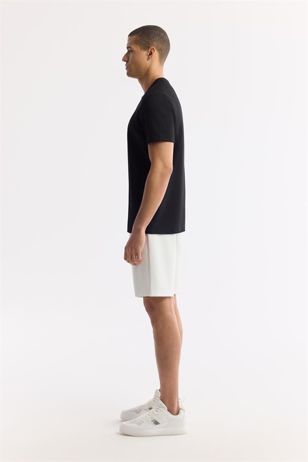 Siyah Bisiklet Yaka Bi-Stretch Baskılı T-Shirt