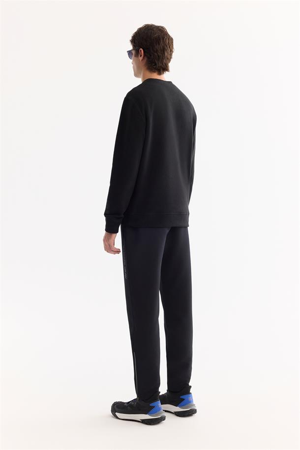 Siyah Bisiklet Yaka Soft Touch Baskılı Polar Sweatshirt