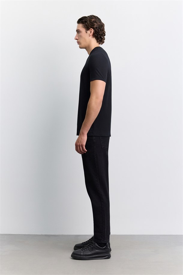 Siyah Bisiklet Yaka Soft Touch Basic T-Shirt