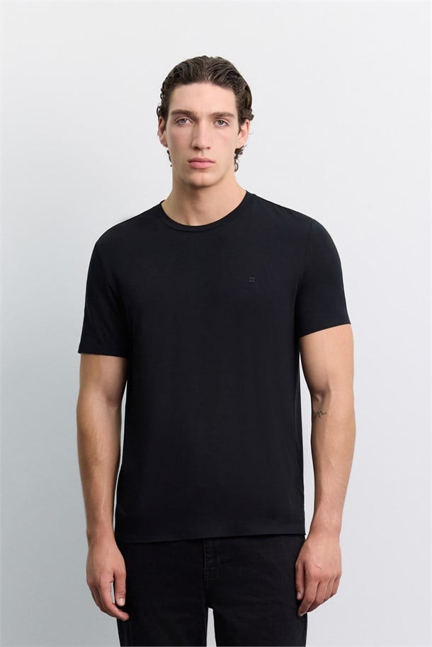 Siyah Bisiklet Yaka Soft Touch Basic T-Shirt