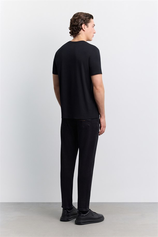 Siyah Bisiklet Yaka Soft Touch Basic T-Shirt