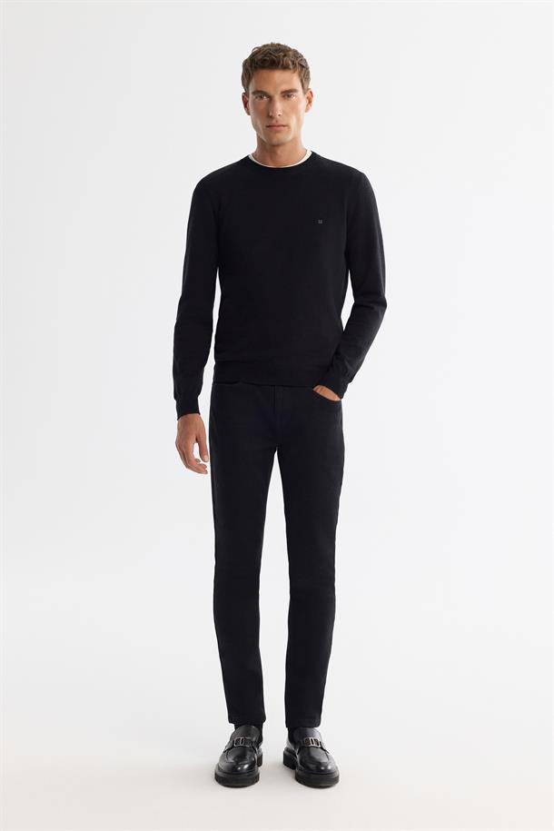 Siyah Viskon Bisiklet Yaka Triko Kazak