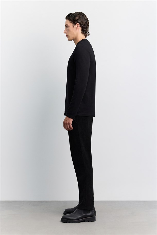Siyah Bisiklet Yaka Viskon Karışımlı Bi-Stretch Basic Sweatshirt