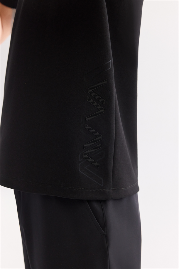 Siyah Bisiklet Yaka Baskılı İnterlok T-Shirt