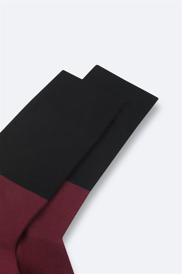 Siyah-Bordo Bloklu Bambu Soket Çorap
