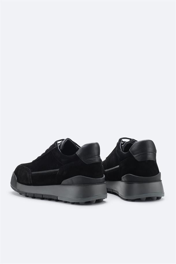 Siyah Süet Karışımlı Esnek Taban Hafif Casual Ayakkabı 