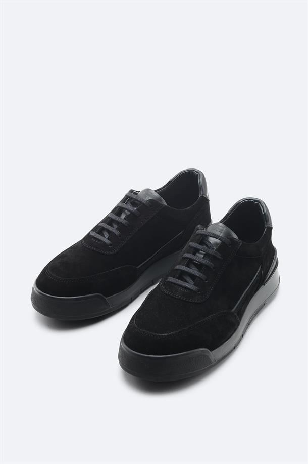 Siyah Süet Karışımlı Esnek Taban Hafif Casual Ayakkabı 