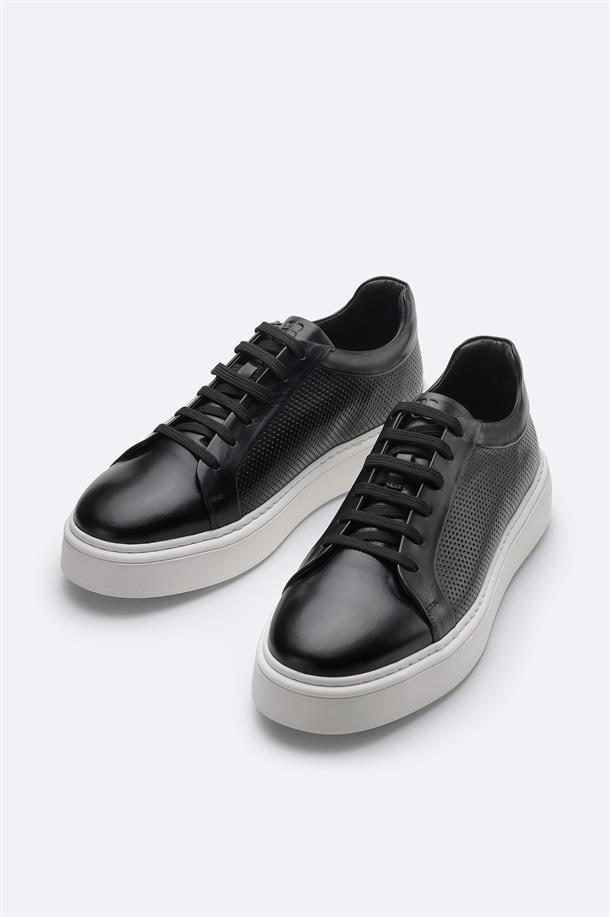 Siyah %100 Deri Esnek Taban Hafif Casual Ayakkabı 