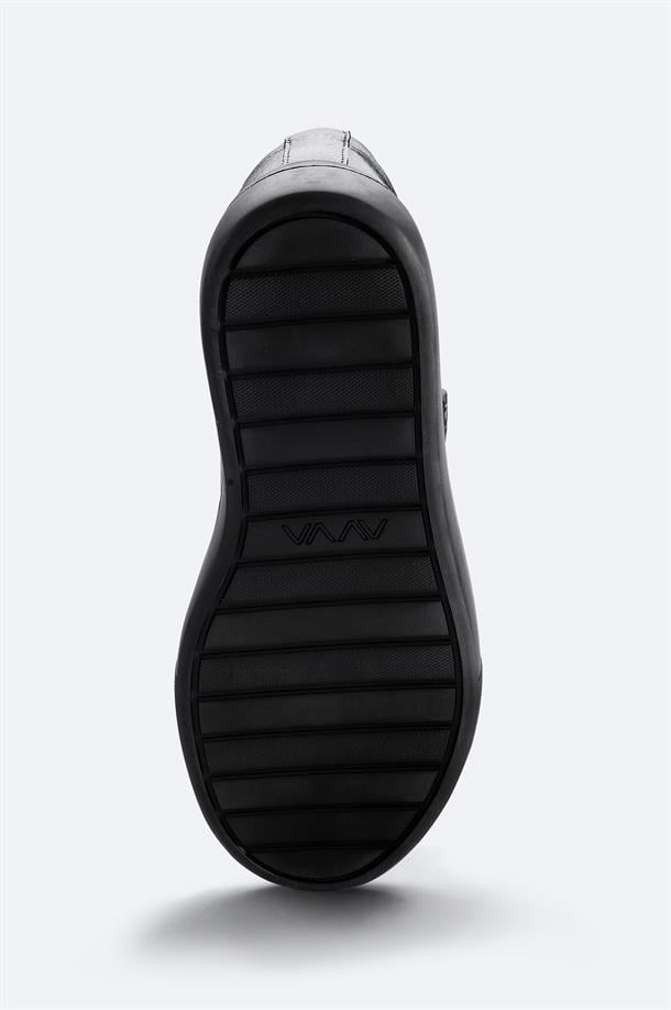 Siyah %100 Deri Esnek Taban Hafif Casual Ayakkabı 