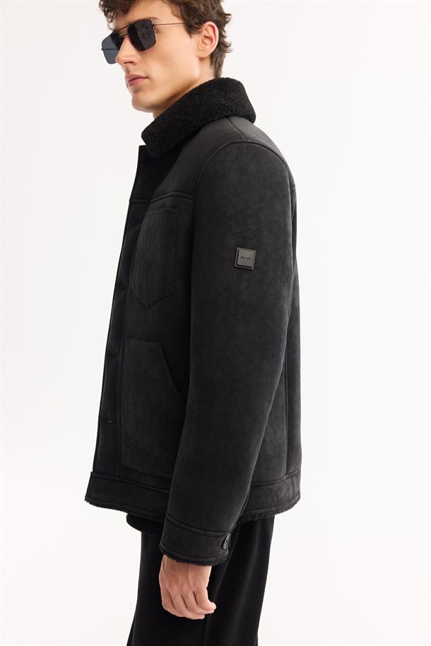 Siyah Kürklü Yaka Napa Mont