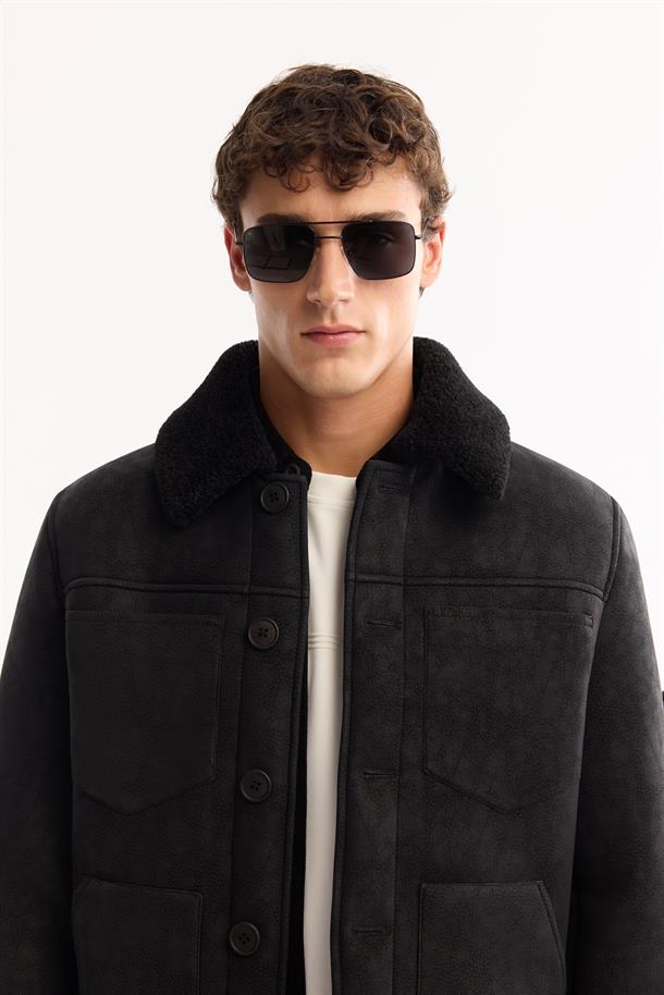 Siyah Kürklü Yaka Napa Mont