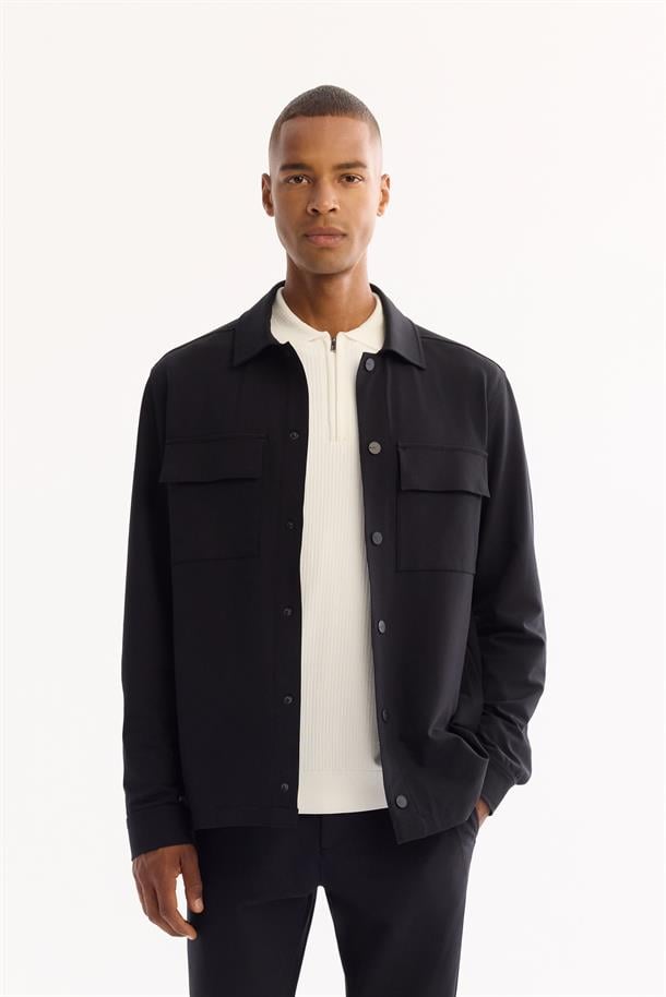 Black Classic Collar Quick-Dry Non-Iron Shirt Jacket