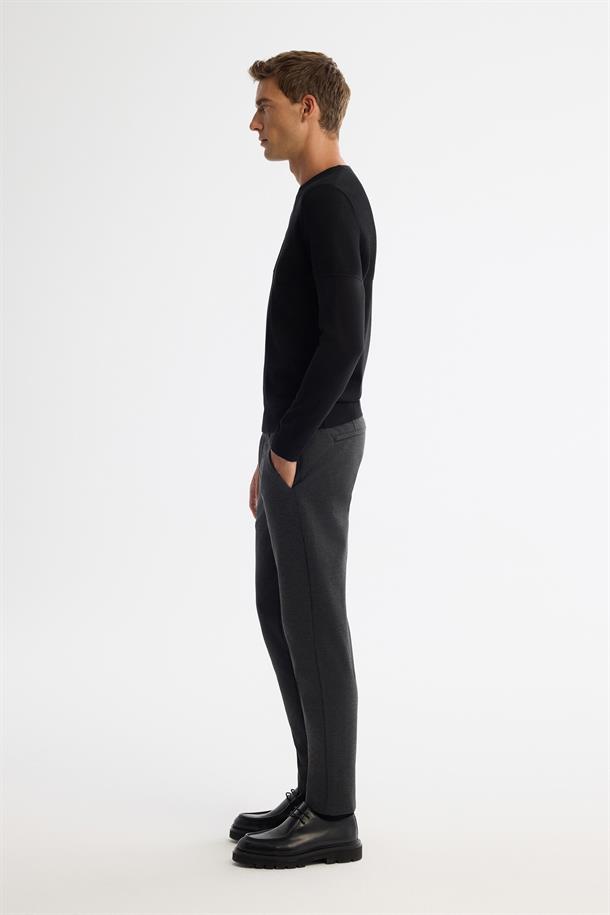 Siyah Bisiklet Çift Yaka Dokulu Pamuklu Triko Kazak