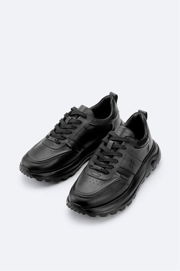 Siyah %100 Deri Esnek Taban Hafif Casual Ayakkabı