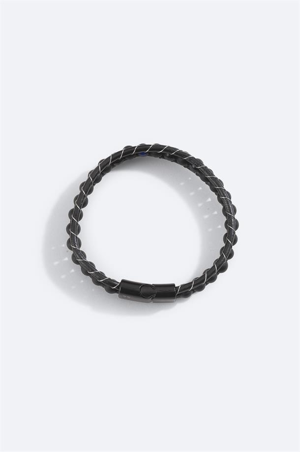 Siyah %100 Deri Ceyt ve Oniks Taşlı Deri Bileklik