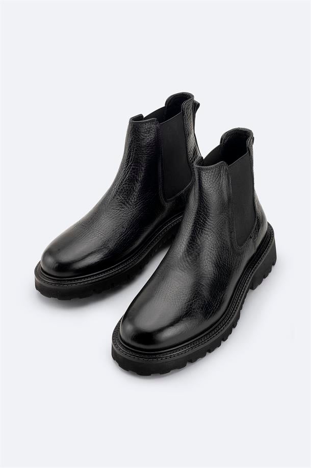 Black 100% Leather Flexible Sole Chelsea Boots