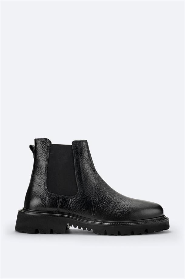 Black 100% Leather Flexible Sole Chelsea Boots
